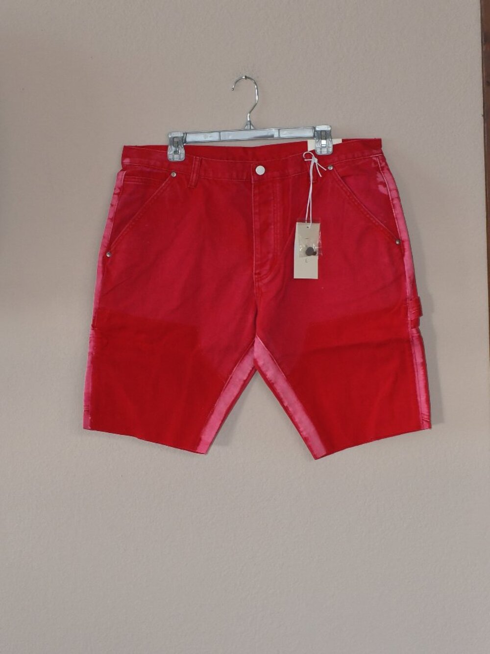 NWT Men's MNML Red Denim Raw Hem Carpenter Painter Shorts Size 36 R404